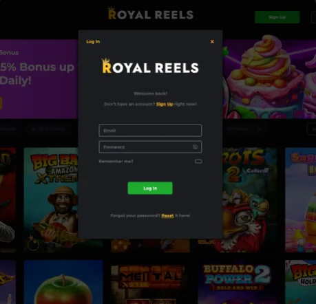 Royal Reels casino - login in two steps